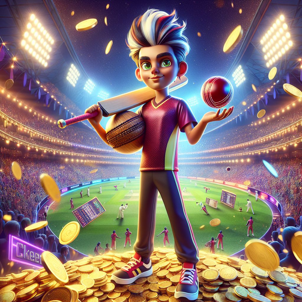 Bat444 Bet sports betting character with cricket bat and football